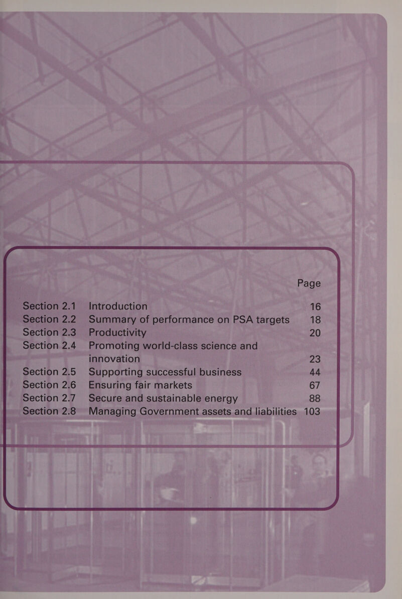 Section 2.1 Section 2.2 Section 2.3 Section 2.4 Section 2.6 Section 2.7 Section 2.8 Introduction Productivity Promoting world-class science and innovation Supporting successful business Ensuring fair markets Secure and sustainable energy 16 18 20 23 4a. 67 88