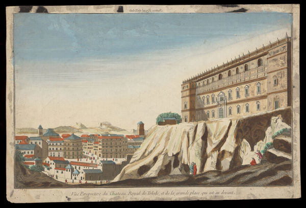 Toledo, Spain: buildings and streets. Coloured etching, 17--.