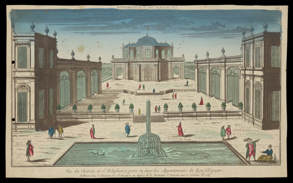 Palace of La Granja, San Ildefonso, Spain. Coloured etching, 17--.