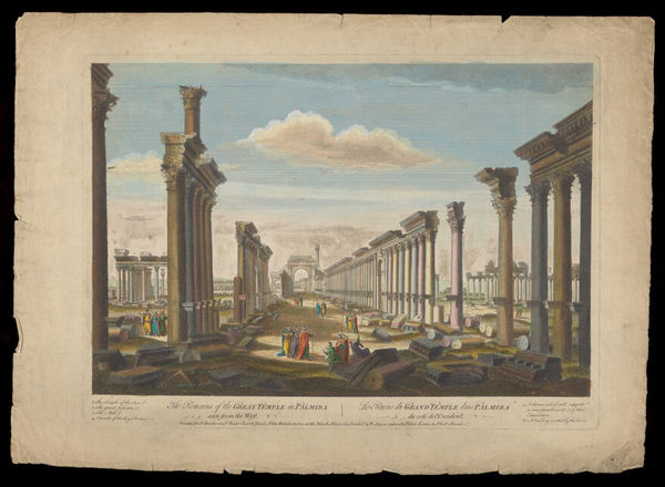 Palmyra, Syria: remains of the temple of the sun. Coloured etching, 17--.