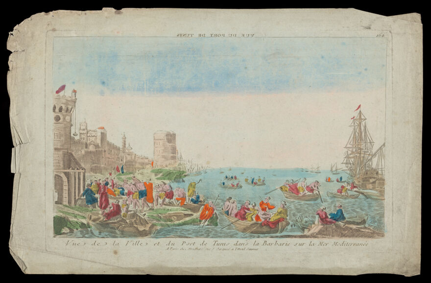 Tunis: the port. Coloured engraving, 17--.