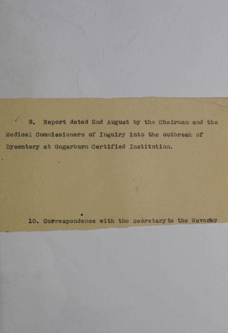 Medical Commissioners of Inguiry into the outbreak of Dysentery at Gogarburn Certified Institution. 10. Correspondence with the Secretary to the Waverley
