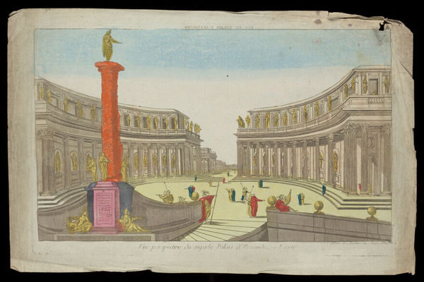 Egypt: a building designated as the palace of Alexander the Great. Coloured engraving, 17--.