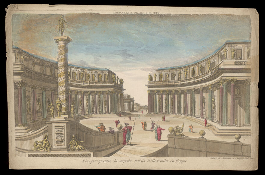 Egypt: a building designated as the palace of Alexander the Great. Coloured engraving, 17--.