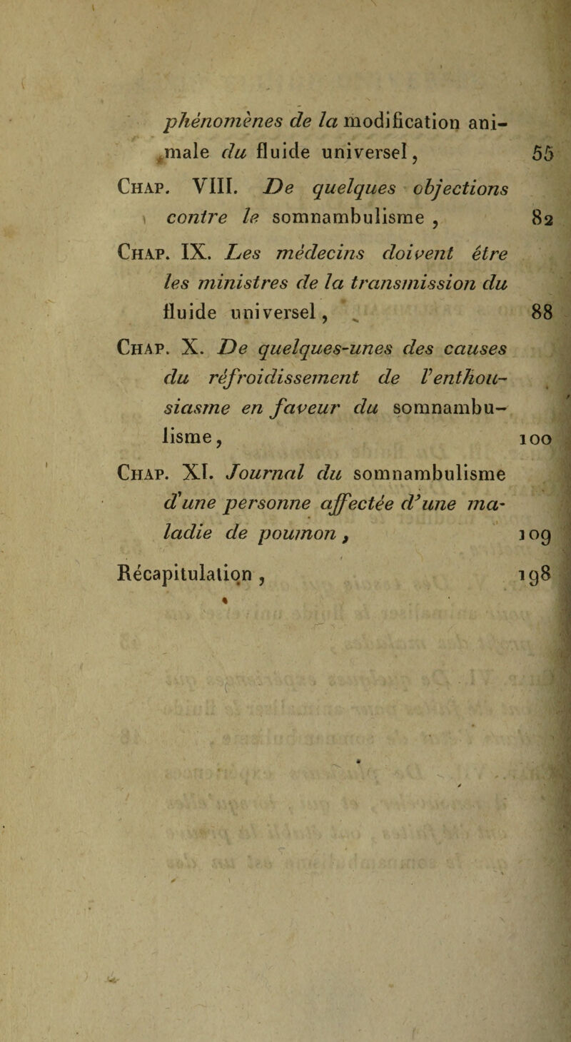 -phénomènes de la modification ani- ■ male du fluide universel, 55 Chap. VIII. De quelques objections \ contre le somnambulisme , 82 Chap. IX. Les médecins doivent être les ministres delà transmission du fluide universel, , 88 Chap. X. De quelques-unes des causes du rèfroidissement de V enthou¬ siasme en faveur du somnambu¬ lisme, 100 Chap. XI. Journal du somnambulisme d'une personne ajfectée d’une ma- ladie de poumon , ] og Récapitulation, ig8 « -- J è '• Jf' ‘ * • lû a \ \ \ H y, « i | \ \ y \ é V . .• v - \\