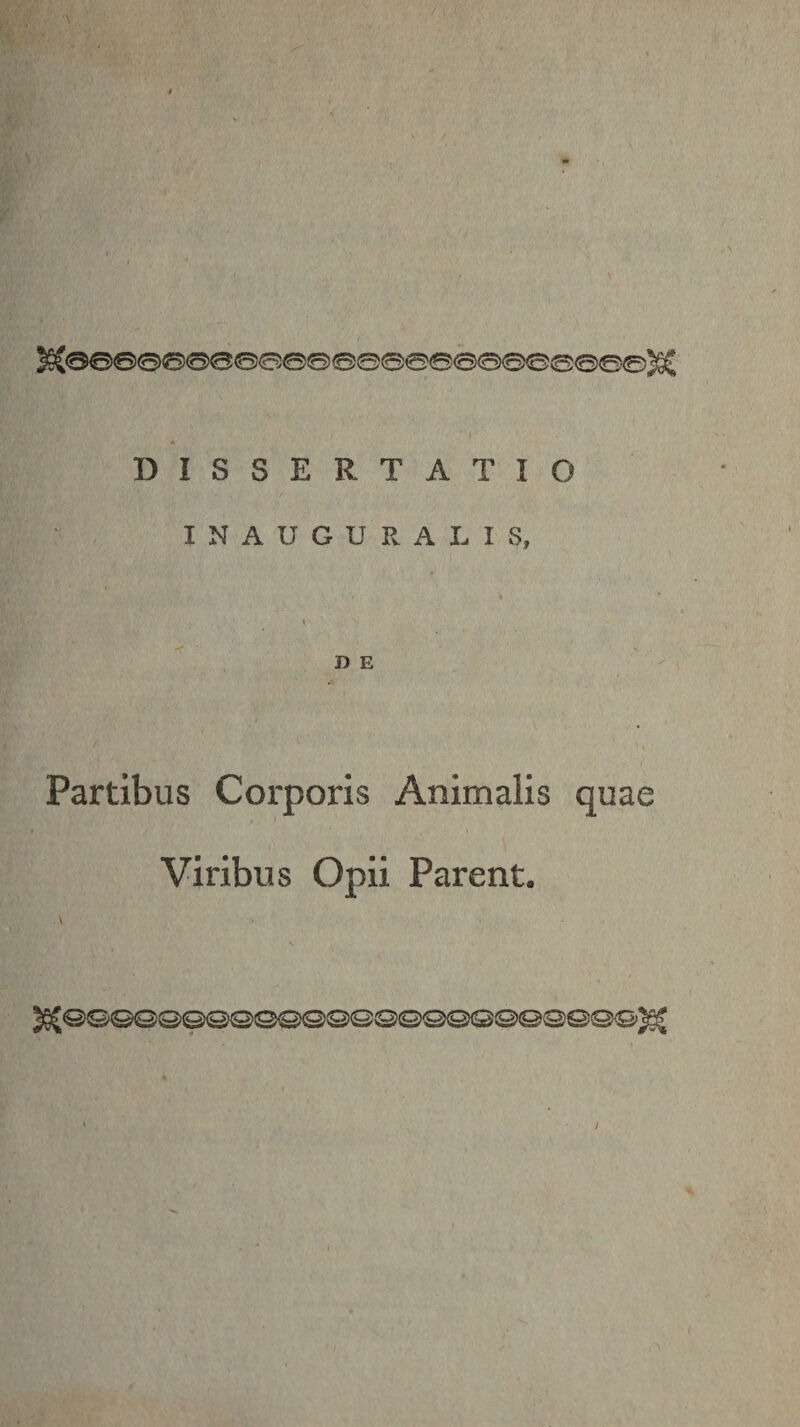 I N A U G U R A L I S, • * ( D E - Partibus Corporis Animalis quae Viribus Opii Parent. /