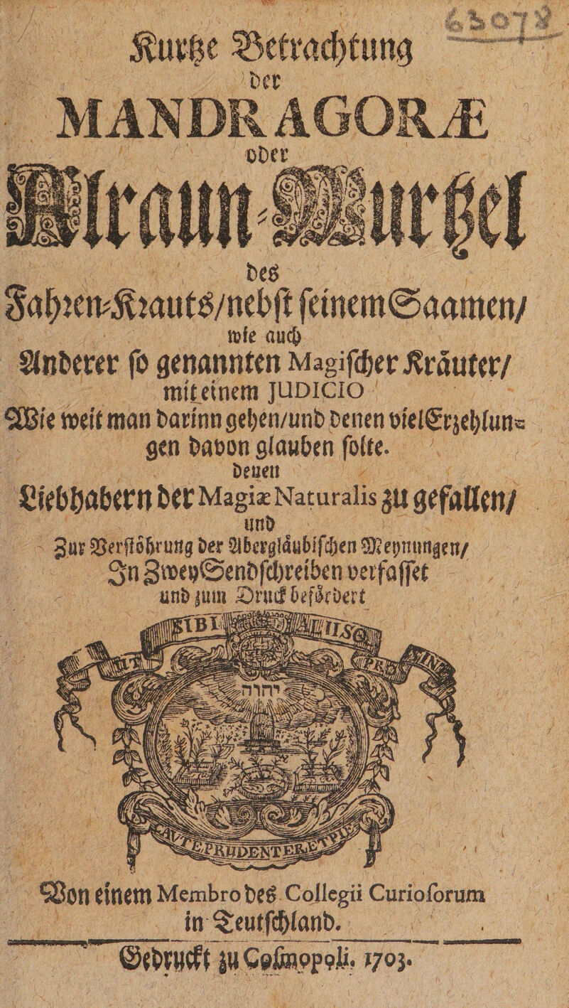 Sapensnutsmit| feinem Saanen, | wie auch Anderer ſo genannten Magiſcher Kräuter) miteinem JUDICIO | 4 Bir weit man darinn gehen / und denen velereblun⸗ | gen davon glauben Take 8 455 f deuen 1 ella der Magiz Naturalis au gefallen) Zur Verſtöhrung der bergräubif hen Meynungen / In ZweySendſchreiben verfaſſet 7 und zum 2 0 Baden f Arn einem Membro des Collegi ee Be . in Teutſchland. | Br El ara mo
