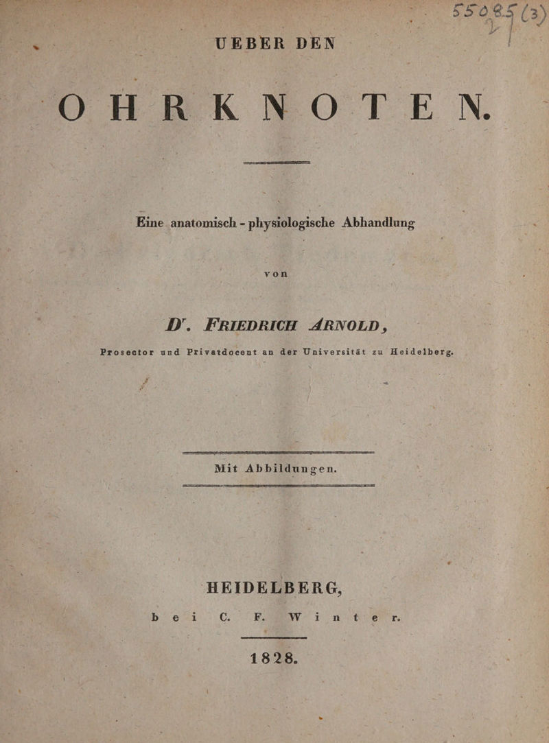 UEBER DEN S'S'ö %£ / 3% % 1J OHRKNOTEN. Eine anatomisch - physiologische Abhandlung von 'v Dr. Friedrich Arnold, Frosector und Privatdocent an der Universität zu Heidelberg. / fi r • -■ ■ • ■ ; . f> Mit Abbildungen. HEIDELBERG, bei C. F. Winter. 1828