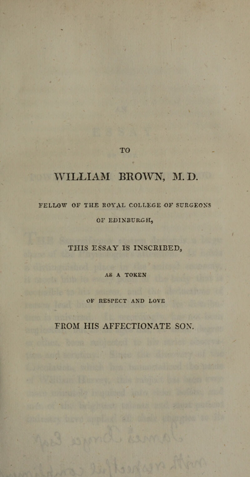 TO WILLIAM BROWN, M. D. FELLOW OF THE ROYAL COLLEGE OF SURGEONS OF EDINBURGH, THIS ESSAY IS INSCRIBED, AS A TOKEN OF RESPECT AND LOVE I FROM HIS AFFECTIONATE SON. /