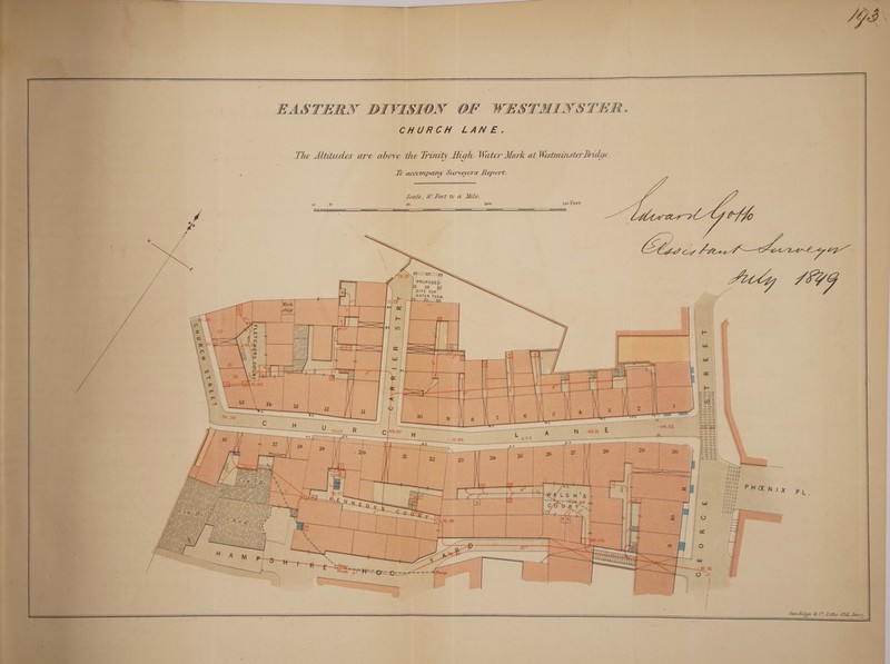 - EASTERN DIVISI OX OF WESTMINSTER. CHURCH LANE. The Altitudes are above the Trinity High Water Mark at Westminster Bridge. StandCdje. & C°. Zztho. Old. Jewry '