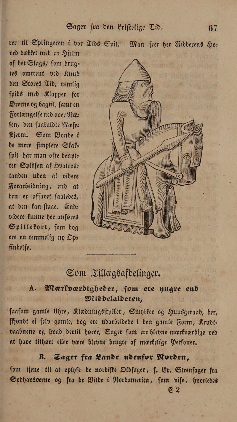 øagct fra beti Frtffeltgo Hib, 6' rer til øprtngcrcn i ror ZibS ØpiL $røan feer tyer StibbcrenS #os reb beeffet meb en §jelm af betølagé, fom brugs U$ omtrent reb $nub ben øtoreé S tb, nemlig fpib$ meb flapper for ©verne og bagtil, farøt en gorlcengetfeneborerøtøs fen, ben faafalbte €)?cefes ffjerm* Øont S5onbe i be mere ftmplere øfafc fpil tyar man ofte benets tet øpibfen af$ralro& tanben uben al ribere gorarbeibntng, enb at ben er affaret faalebe$, at ben fan ffaae. ^nb^ ribere funne fjer anføres øpillefoct, fom bog ere en temmelig np £>ps ftnbelfe. ©out 3’U(cefl§afbe(ut<jei‘. A. fsuit crc tyttgfe citb 9Jitbbdrtlbereit, faafom gamle Utyre, itloebningSjfyffer, Ømpffer og £uu$geraab, ber, ffjrnbt et feir gamle, bog ere ttbarbeibebe { ben gamle $orm, ^rubf; raabnene og tyrab bertil tyører, øagec fom ére bierne mærfrærbige reb at tyare tiltyørt eller roere bierne brugte af mærfelige ^etfoner* B. Ørt g cr fra fiattbc ubcitfot 9lørbett, font tjene til at oplpfe be norbijfe ©Ibfaget, f. (5p. øteenfager fra øpbtyarSøerne og fra be 23ilbe i 9?orbamerica, fom rife, tyrorlebeS £ 2