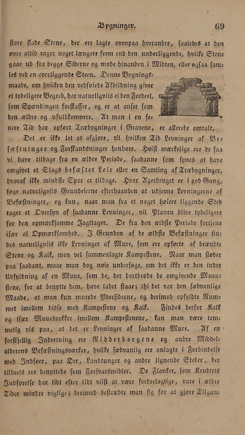 fiorc flabe øtcnc, ber ere tagte ooenpaa tjøcranbro, faatcbcé at beit øure altib rager noget tængere frem enb ben itnbertiggenbe, fyøilfe øtcnc g aae ub fra begge øiberne og mobe tjtnanben i 3)?tbten, etter ogfaa fanu le$ øcb en ouccliggenbe øteen. Senile 33pgningS; maabe, om boitfen ben øebføtebe fbttbm'ng gioer et tpbettgere begreb, t)ar naturligøiré et ben Sorbeet, fom øpænbingen foiffaffer, og er at anfee fom ben ætbve og ufulbtomncre, Tft man i en fe; nere Sib t)ar opført Sræbpgntnger i ©raøene, er atterebe omtalt* Set er iffe tet at afgjore, tit t)øi(fen &amp;ib Seøninger af S3e; fæftninger og SorffanbSninger t)enf)øre. ipøijt mærfelfge ere be faa øi t)aøe tilbage fra en celbre 03eriobe, faabanne fom fpneS at ()aøe cmgiøet et øtagS befæftet £eir etter en øamtt’ng afSiræbpgntnger, fyøoraf iffe minbjle øpoc er titbage, §øor Agerbruget er i gob ©ang, føge naturligøiiS ©runbeierne eftert)aanben at ubjeone Seøningemc af &amp;5cfæfhiinger, eg fim, naat man fra et noget t)øiere liggcnbe øtcb tager et Søerfpn af faabanne Seøninger, øtl flanen blive tåbeligere for ben opmærffomme So fra ben ætbfle ø)eriobe fortjene i fær al £pmærffom()eb. 3 ©runben af be ætbjle S3efæftninger ft tu beé naturligøité tffe 2cøninget af Øfture, fom ere opførte af brænbte øtene og ^alf, men vel fammentagte Jtampeftene, 9?aar man fføbec paa faabant, rnaae man bog net'e unberføge, om bet i tfe er ben inbre Ubfptbning af en Sftuur, fom be, ber bortbrøbe be omgiøenbe Skitur; ftene, for at benptte bern, f)aøe tabet ftaaej tt)i bet øar ben fæbøanlige 5}?aabe, at man tun murebe ^berfiberne, og bertmob opfptbte Øitrnu met imeltcm bisfe mcb jtampeftene og .ftalf, $mbc3 berfor 5lalf og ifæt CO?umbroffer imellem ^ampejlenene, fan man øære tem; melt'g øi3 paa, at bet er Jeøninger af faabanne Thirc. Af en fotff jellig Snbrefntng ere øi t b b e r b o r g e n e og anbre £0?tbbe(; atberené SSefæftningSoærfer, l)øi(fe fæbøantig ere antagte i gorbtnbelfe mcb ^nbføcr, paa £er, £anbtungcr og anbre ttgneube øteber, ber ttlbeelé ere benpttebe fom gorføarémibter, Se Slanter, fom .ftriibfetS 3 nb føret fe t)ar Itbt efter tibt vitjr at øære forbeetagttge, øare i ætbre Sibcr miittre øigtigej berimob bepræbte man ftg for at gjøre Sitgaiu
