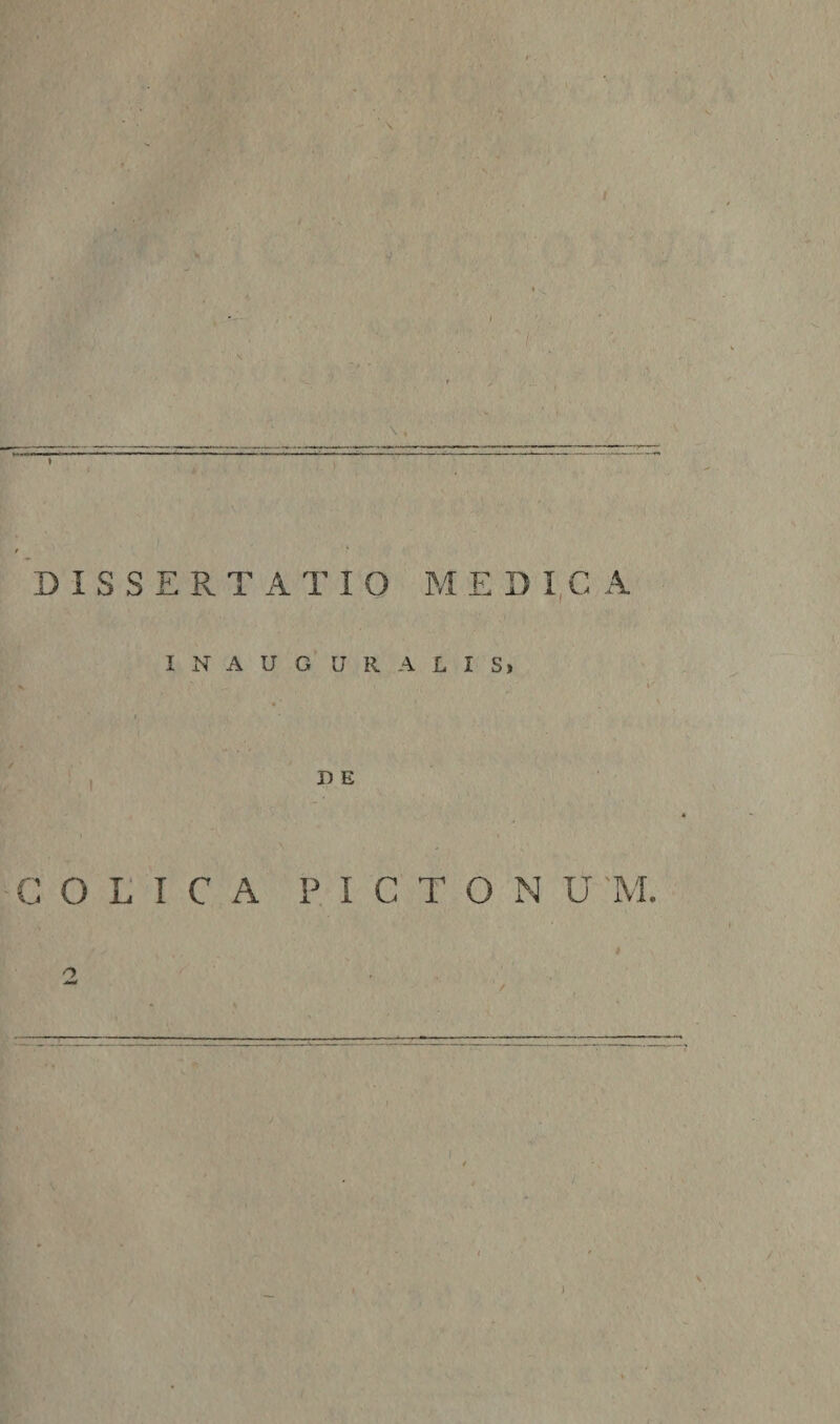 -— -—------——■-°-—■*“ DISSERTATIO MEDICA I N A U G 0 R A L I S&gt; D E COLICA P I C T O N U 'M. s 4 O /