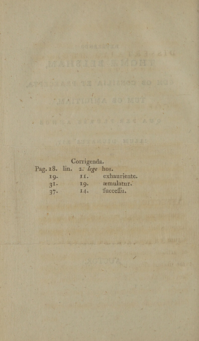 : \ Pag. 18. 19. 31* 37* Corrigenda, lin. 2: lege hos. 11. exhauriente. 19. aemulatur, 14, fucceffu. i