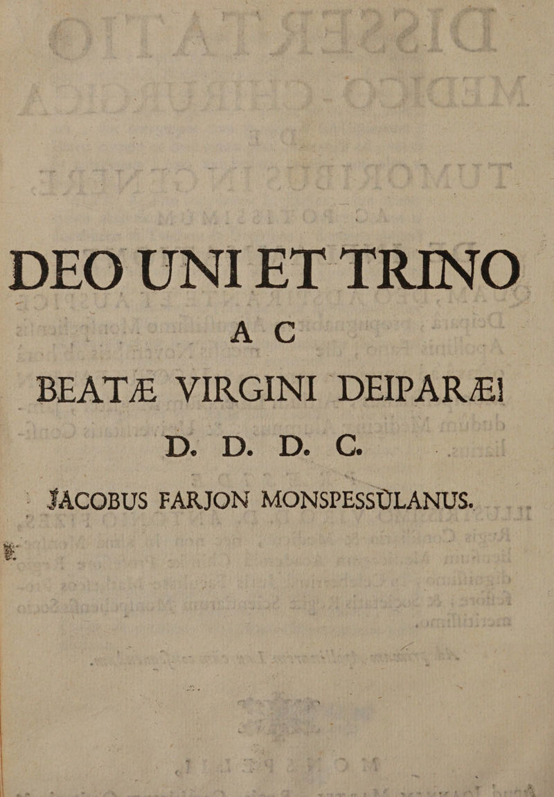 DEO UNI ET TRINO | viliqiaoH A^ (ovo d. BEATAE VIRGINI DEIPAR £i D. DG .. fACOBUS FARJON MONSPESSÜLANUS. j * |