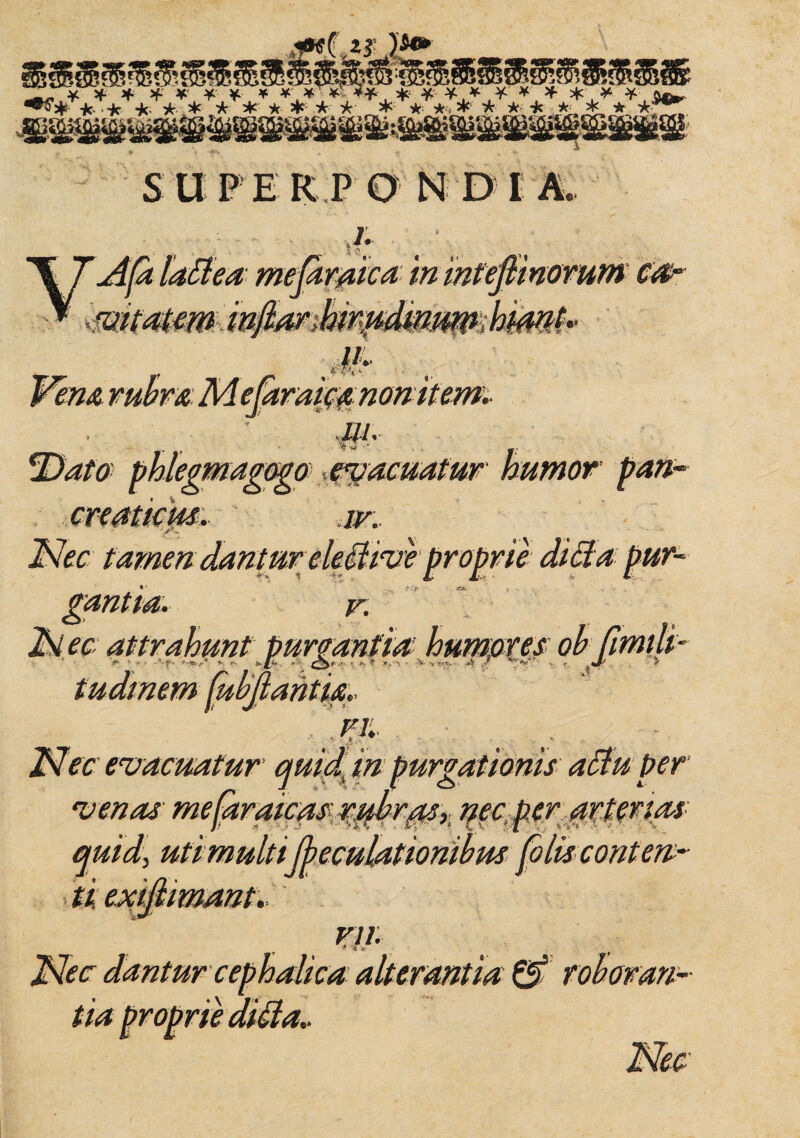 '( z$: )&** jMC.__._J ____ * * * V * * ¥ ** * ** . * * ¥,*,* * * * , ¥■ * a«w -j<- ■ °ic ^ 5jC' ^ jjc- ^ ^ jfc ^ j(c- -fe jc‘ 5^ ★ S U P E R P O N D I A. 7. Tmorum cor '\TApt lattea mefaraica 'm intejii y ■ vitatemin/lardirudmum hk jtwi • . 'araijcanomtem. .w. 'egmagogo >evacuatur creaticm. iv. tamen pan- • i ♦ v ts * 'te- ur- v. Nec attrahunt purgantia: humores oh * ' f: '••*'/* **• '■ v». - > -v-ytry- A -f \ ** - tudmem pthjlantm,. FI, Nec evacuatur quid, jn purgationis affu per venas mefaraicas riflrgu,, qecper arterias quid, utimultijheculationihus polis conteu- tiexijlimmt. . W’ Nec dantur cephalica alterantia & roborari-• 7/4 proprie