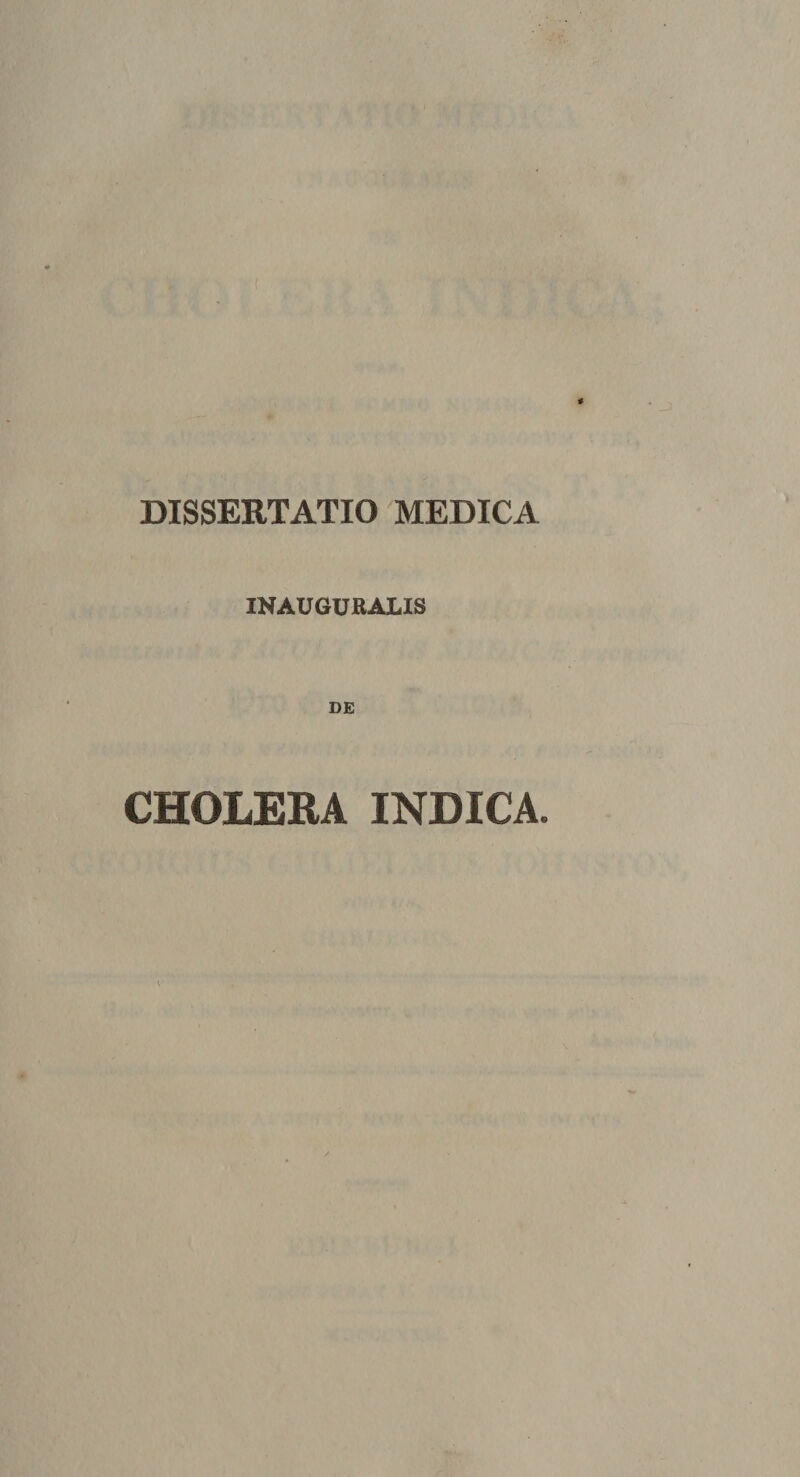 INAUGORALIS DE CHOLERA INDICA.