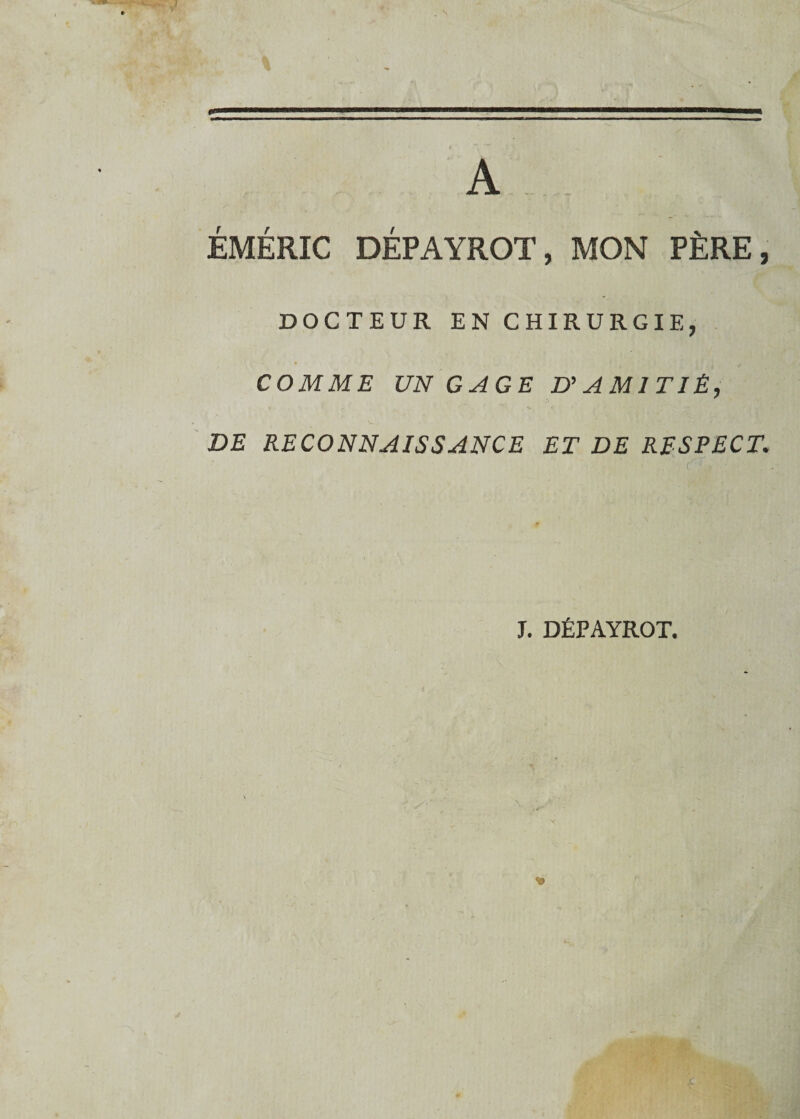 -.-«U —; \ , . ' ) J Vf 't . ... i ■■— --- . ...... ---—- S . A ÉMÉRIC DÉPAYROT, MON PÈRE, DOCTEUR EN CHIRURGIE, COMME UN GAGE D’AMITIÉ, DE RECONNAISSANCE ET DE RESPECT. I. DÉPAYROT.