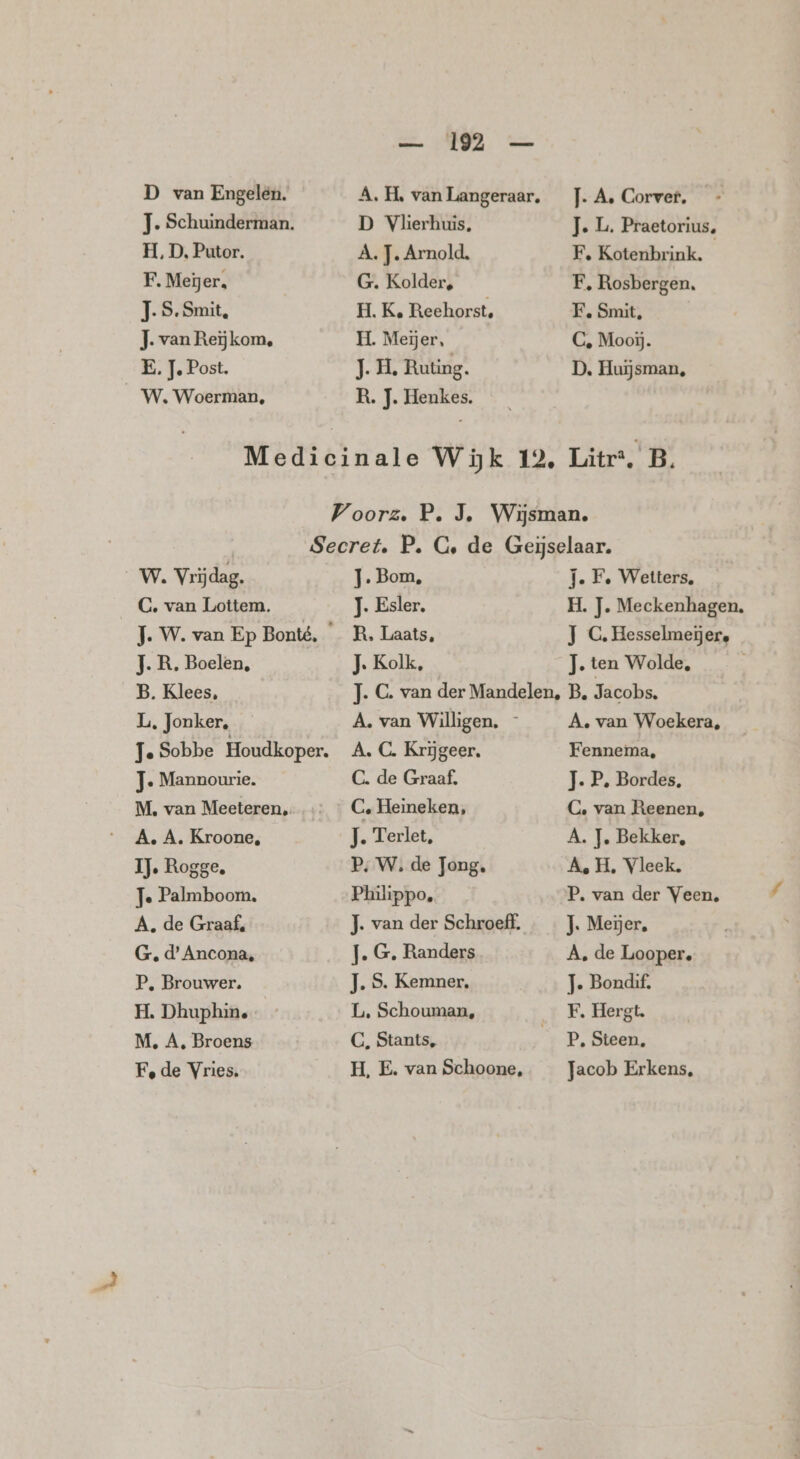 J. A. Corver, + J. L. Praetorius, D van Engelén. J. Schuinderman. A. H‚ van Langeraar. D Vlierhuis. H, D, Putor. A. J. Arnold. F, Kotenbrink. F. Meijer, G. Kolder, EF, Rosbergen. J.S. Smit, H. K‚ Reehorst, FE, Smit, J. van Reiĳjkom, H. Meijer, G, Mooij. E. J. Post. J.H, Ruting. D. Huijsman, W. Woerman, R. J. Henkes. Medicinale Wijk 12, Litr*. B. Voorz. P. J. Wijsman. Secret, P, CG, de Geijselaar. _W. Vrijdag. J. Bom. J.F. Wetters, G, van Lottem. J. Esler. H. J. Meckenhagen. J. W. van Ep Bonté, _ R, Laats, J G. Hesselmeijer. J. R. Boelen, J. Kolk, J. ten Wolde, B. Klees, J.C. van der Mandelen, B. Jacobs. L, Jonker, A. van Willigen. - A, van Woekera, Je Sobbe Houdkoper. A. C. Krijgeer. Fenneima, J- Mannourie. C. de Graaf, J. P, Bordes, M, van Meeteren. C, Heineken, GC, van Reenen, A. A. Kroone, J. Terlet, A. J. Bekker, IJ. Rogge. P, W. de Jong. A, H, Vleek. Je Palmboom, Philippo, P. van der Veen, A, de Graaf, J. van der Schroef. }. Meier, G, d’ Ancona, J. G. Randers À, de Looper. P, Brouwer. J. S. Kemner, J. Bondif. H, Dhuphin. L, Schouman, F. Hergt. M, A, Broens G, Stants, P, Steen, Fe de Vries. H, E. van Schoone, Jacob Erkens,