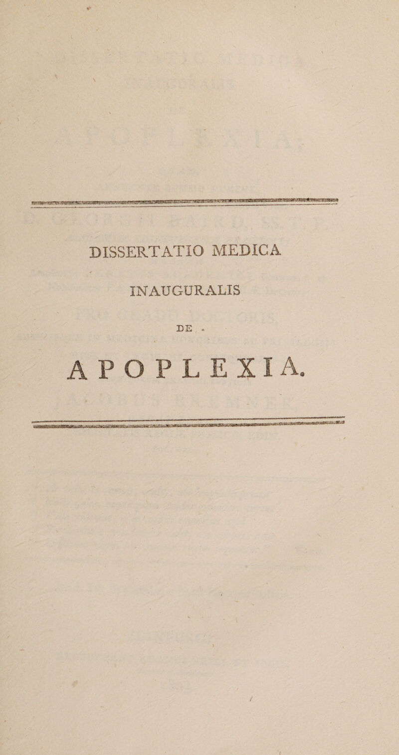 DISSERTATIO MEDICA INAUGURALIS DE . APOPLEXIA. &lt;