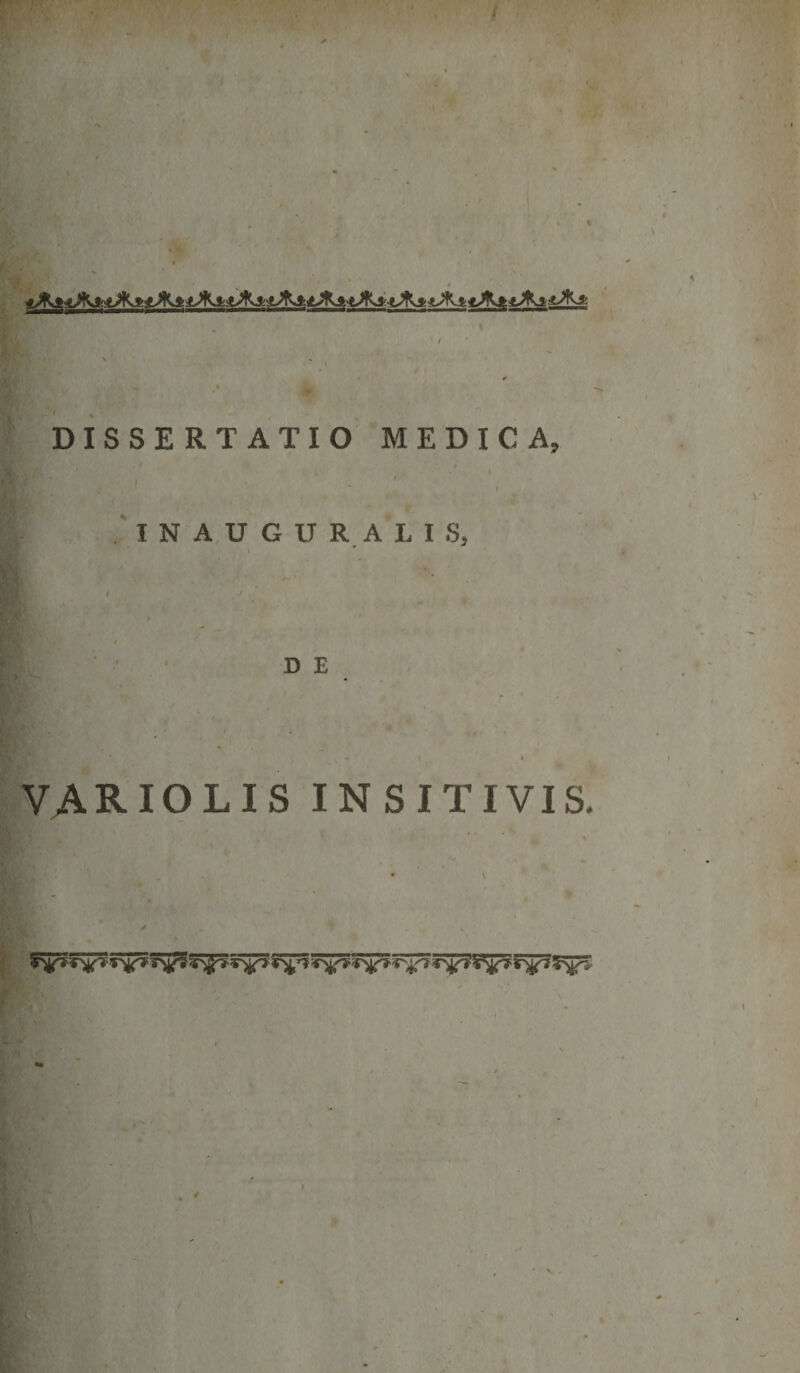 DISSERTATIO MEDICA, I N A U G U R A L I S, D E VARIOLIS INSITIVIS.