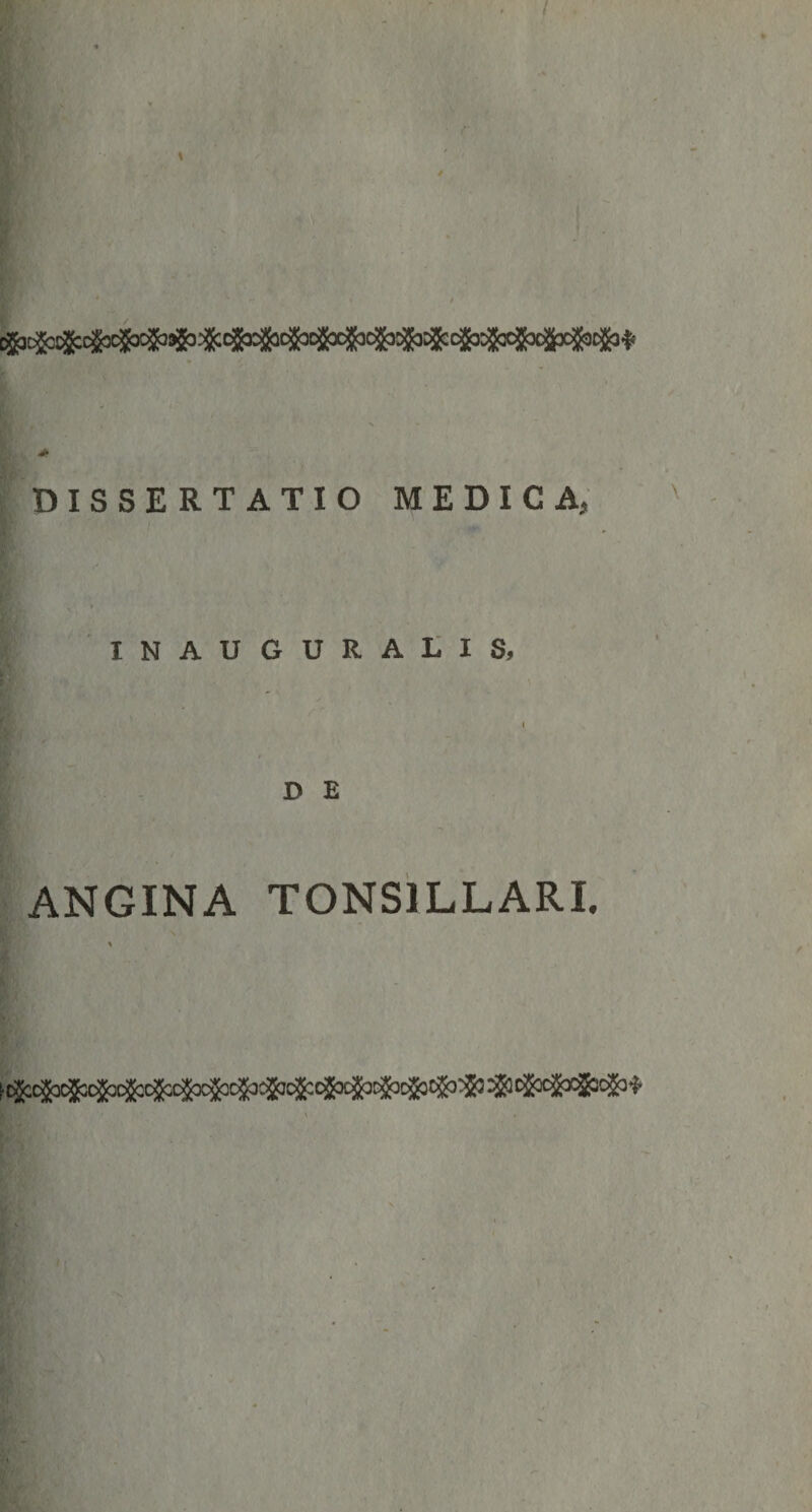 r N dissertatio medica, INAUGURAtIS, DE ! • ANGINA TONSILLARI.