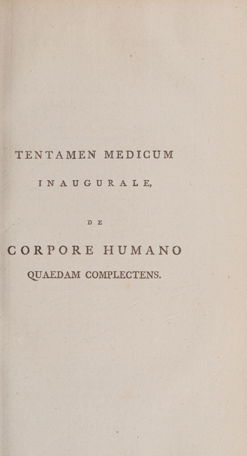 TENTAMEN MEDICUM INAUGURALE, CORPORE HUMANO QUAEDAM COMPLECTENS.