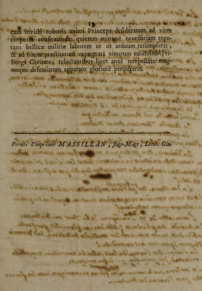 ê 19 ■ .» «k * V&gt;«fk • cuÆ invidi roboris animi Princeps defideratam ad vires corpork confirmandas quietem mini^pè neceflariam repu- tans bellicæ militiae laborem ut ut arduum refumpferit, &amp;adfinem præftitutum expugnatâ ninurum validiffilfiâ Fri- burgi Civitate, reludantibus Hcet anni tempeftate-mag- noque defenforum agparatu gloriofè perdujerit. »• •• • • % yAi § ..ép* ^ ?v ^ r » \ ‘«b M ,* *♦