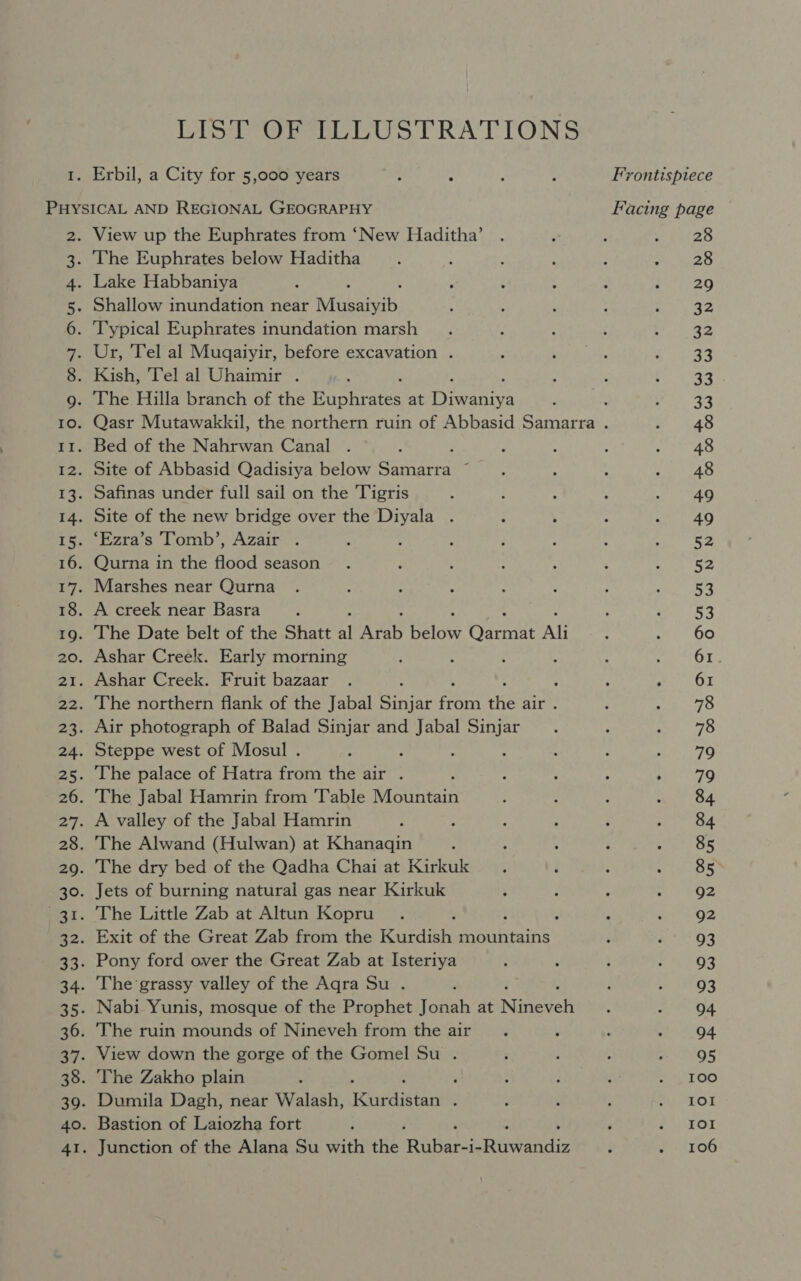 LIST OF ILLUSTRATIONS on aom Bh WwW View up the Euphrates from ‘New Haditha’ Bed of the Nahrwan Canal . : Site of Abbasid Qadisiya below ae ; Safinas under full sail on the Tigris Site of the new bridge over the Diyala . ‘Ezra’s Tomb’, Azair . Qurna in the flood season Marshes near Qurna A creek near Basra The Date belt of the Shatt al Rap Belo Odin Ali Ashar Creek. Early morning Ashar Creek. Fruit bazaar ‘ The northern flank of the Jabal Biiat ore tlie air . Air photograph of Balad Sinjar and Jabal Sinjar Steppe west of Mosul . : The palace of Hatra from the air . The Jabal Hamrin from Table asian A valley of the Jabal Hamrin The Alwand (Hulwan) at Khanaqin The dry bed of the Qadha Chai at Kirkuk Jets of burning natural gas near Kirkuk The Little Zab at Altun Kopru : Exit of the Great Zab from the eect mountains Pony ford over the Great Zab at Isteriya The grassy valley of the Aqra Su . Nabi Yunis, mosque of the Prophet Jonah at N ek View down the gorge of the Gomel Su . The Zakho plain ; Dumila Dagh, near Walash, Karastan ‘ Bastion of Laiozha fort Junction of the Alana Su with the miGaria Riianidix Frontispiece Facing page 28 28 29 32 32 33 33 33 48 48 48 49 100 IOI IOI 106