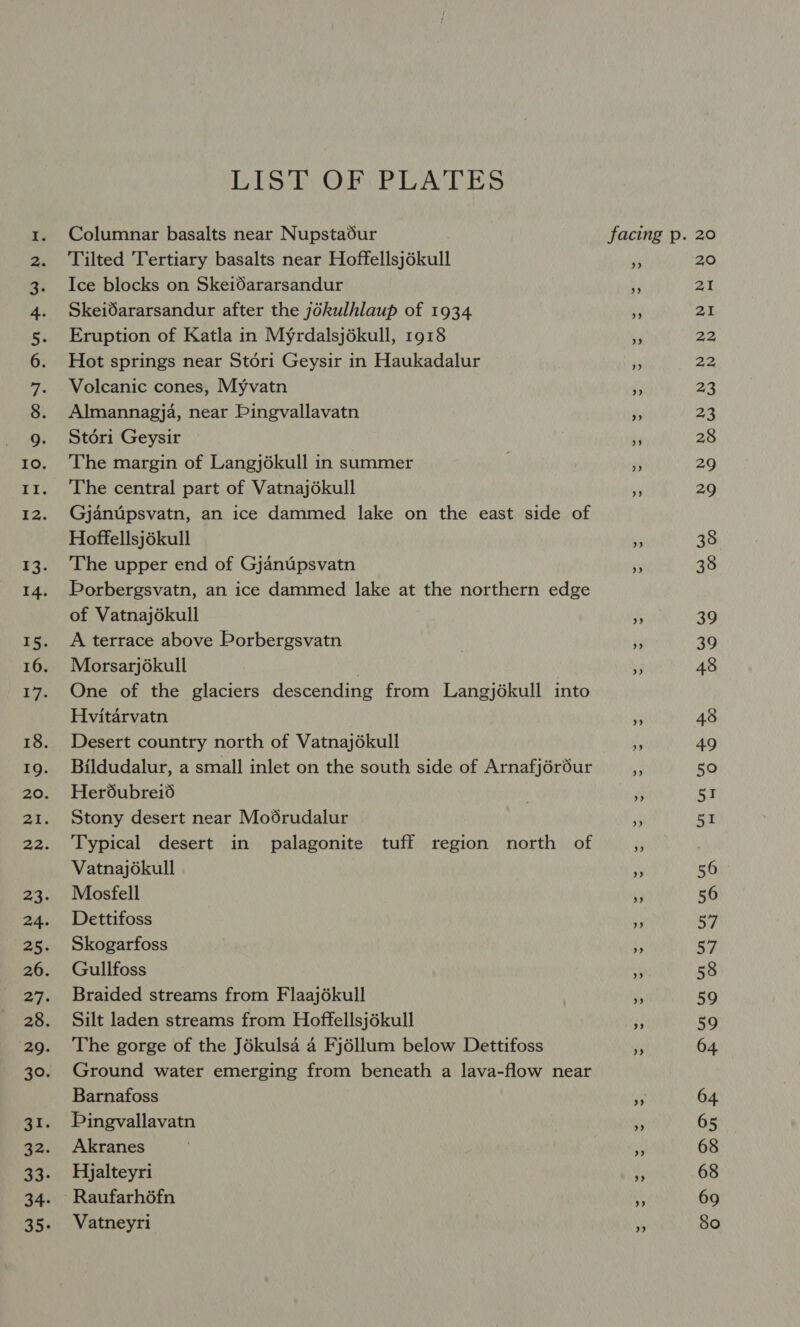 CS, ek ee —~— = Mm vr oe LIST OF PLATES Columnar basalts near Nupstadur Tilted Tertiary basalts near Hoffellsjékull Ice blocks on Skeidararsandur Skeidararsandur after the jdkulhlaup of 1934 Eruption of Katla in Myrdalsjékull, 1918 Hot springs near Stori Geysir in Haukadalur Volcanic cones, Myvatn Almannagja, near Pingvallavatn Stéri Geysir The margin of Langjékull in summer The central part of Vatnajékull Gjanupsvatn, an ice dammed lake on the east side of Hoffellsjékull The upper end of Gjanupsvatn Borbergsvatn, an ice dammed lake at the northern edge of Vatnajékull A terrace above Porbergsvatn Morsarj6kull ; One of the glaciers descending from Langjékull into Hvitarvatn Desert country north of Vatnajékull Bildudalur, a small inlet on the south side of Arnafjér6ur Herdubrei6 Stony desert near Moodrudalur Typical desert in palagonite tuff region north of Vatnajékull Mosfell Dettifoss Skogarfoss Gullfoss Braided streams from Flaajékull Silt laden streams from Hoffellsjékull The gorge of the Jékulsa 4 Fjéllum below Dettifoss Ground water emerging from beneath a lava-flow near Barnafoss Dingvallavatn Akranes Hyalteyri Raufarhéfn Vatneyri 20 at AT 22 aa 23 23 28 29 29 38 38 39 39 48 48 49 50 51 51 56 56 57 57 58 59 59 64 64 65 68 68 69 80