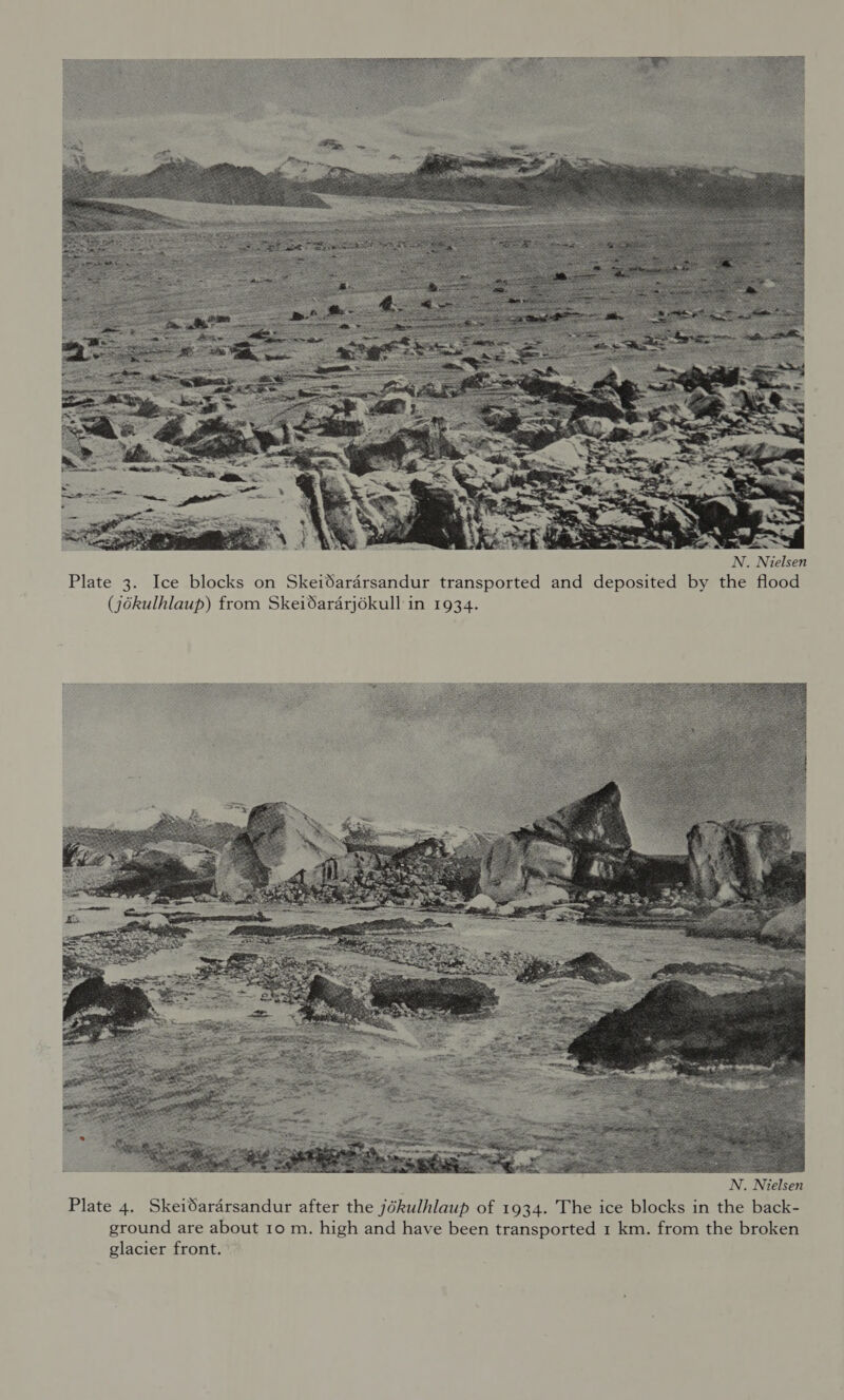  Isen in the back- é : Nielsen N. ited by the flood N . nr - kull in 1934. keiSararsandur transported and depos 10ararj6 Ice blocks on S kulhlaup) from Ske 6. ©) Plate 3  ks from the broken The ice bloc ve been transported 1 km jokulhlaup of 1934 h and ha 1g h dur after the , arsan Oar ground are about Io m glacier i Ske Plate 4 front.