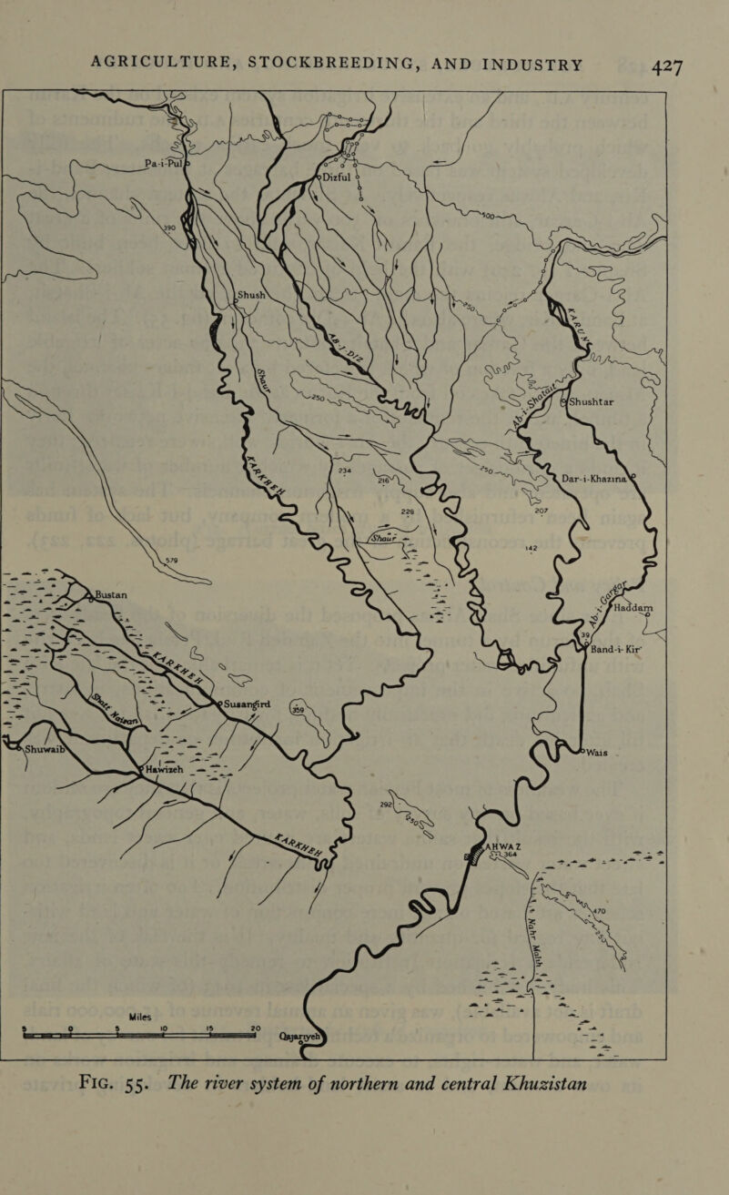   Miles tb at ore : ° 5 10 5 20 | me Fic. 55. The river system of northern and central Khuzistan