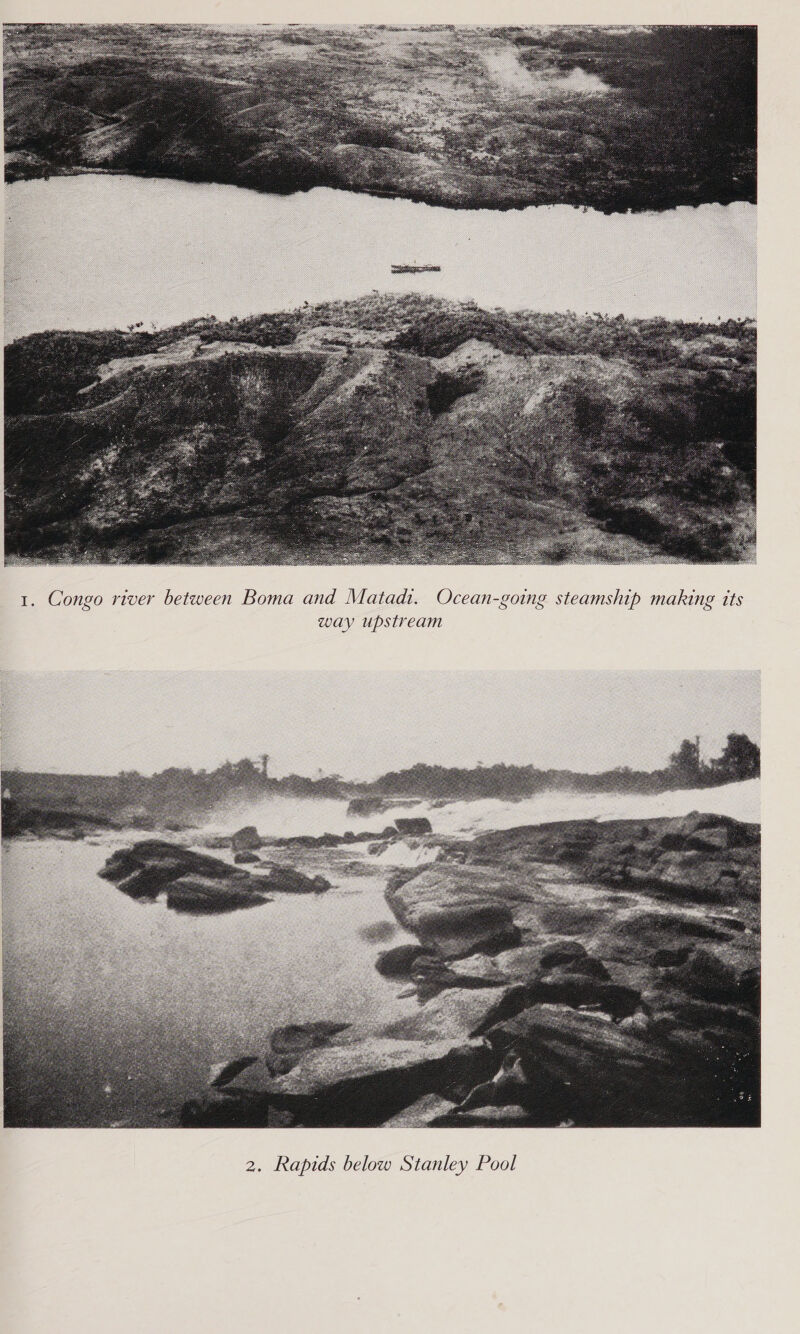  1. Congo river between Boma and Matadt. Ocean-going steamship making its way upstream 