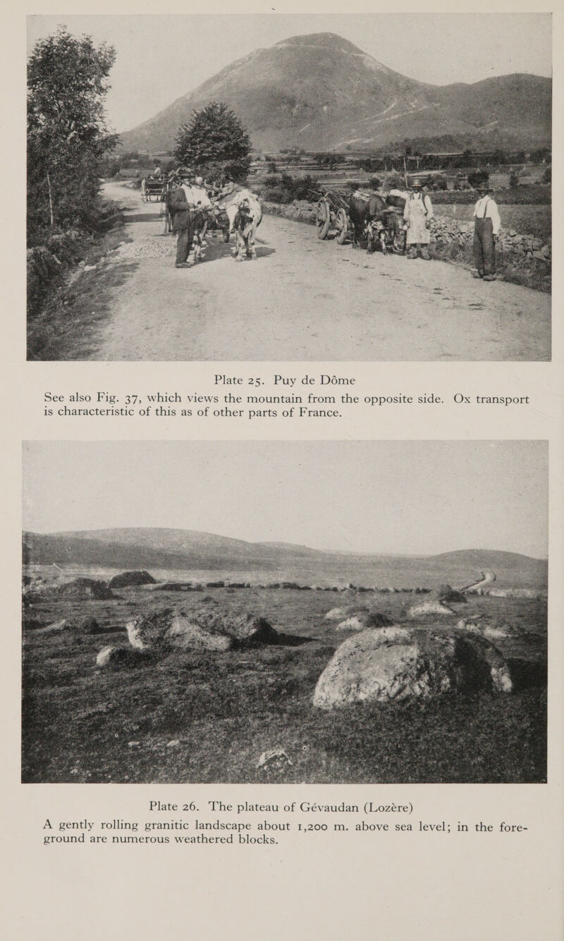  Plate 25. Puy de Déme See also Fig. 37, which views the mountain from the opposite side. Ox transport is characteristic of this as of other parts of France.   