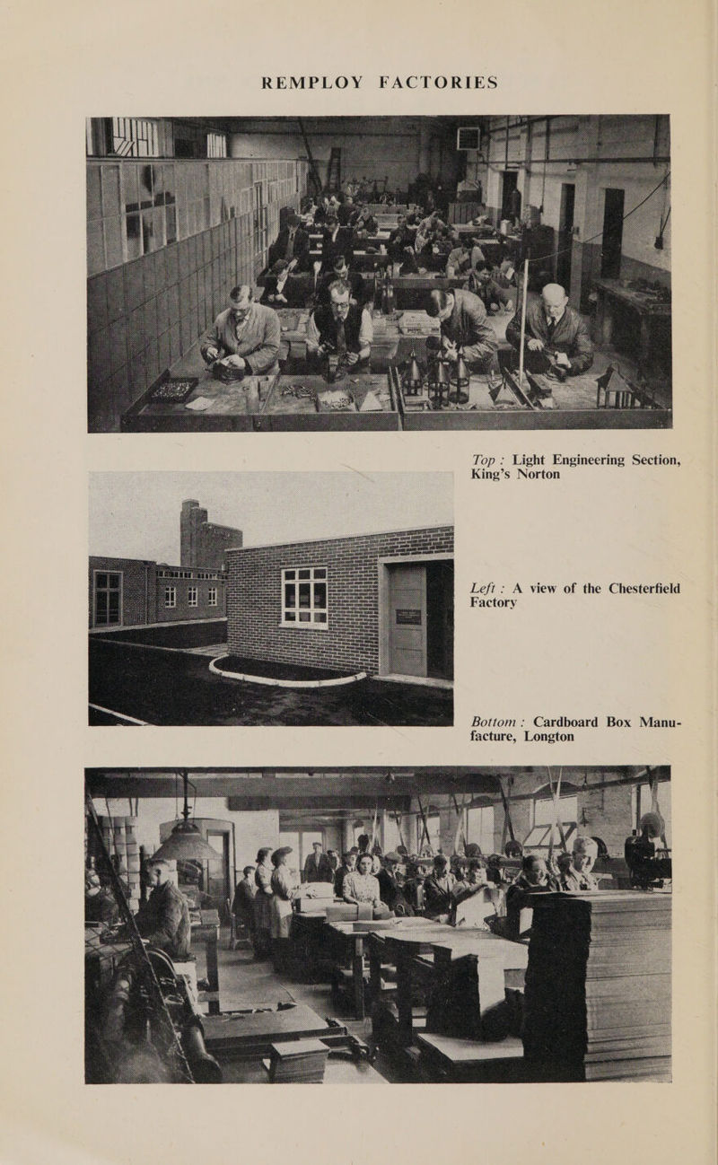  Top : Light Engineering Section, King’s Norton Left : A view of the Chesterfield Factory  Bottom : Cardboard Box Manu- facture, Longton 