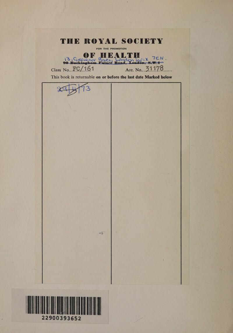 THE ROYAL SOCIETY FOR THE PROMOTION \3 es OF AE ALTE Th : Class No... FC/161 Acc. No...3.1.178 eee This book is returnable on or before the last date Marked below aie  TT 3936   MINN