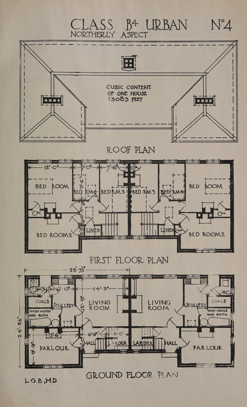   CUBIC CONTENT OF ONE HOUSE 13083 FELT        al 28 3h Se ae . is we wees t esc WASH HOUSE | p AND BATH |  -T-4 1 PLAN “L6.B,HD. GROUND FLOOR. PLAN