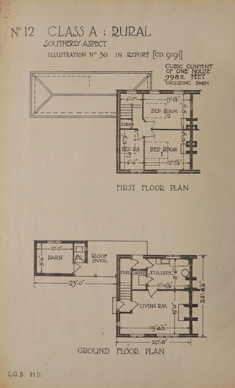 \ a v is: PSS 2 Uf ere) RAY esc tg. BN 12 CLAS A] PUPAL a SOUTHERLY ASPECT ILLUSTRATION N° 30 IN REPORT [CD. 919i] : et CONTENT OF ONE HOUSE 9982. FEET EXCLUDING BARN ©     GROUND FLOOR PLAN Gb. ¥I:D.
