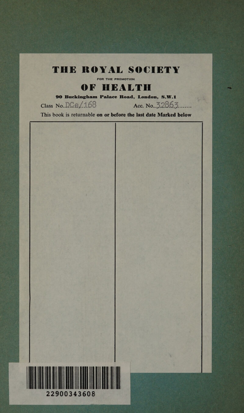 THE ROYAL SOCIETY FOR THE PROMOTION OF HEALTH 90 Buckingham Palace Road, London, S.W.1 Class No. RGe 168 Acc. No.. 3.2003 ...8-.. This book is returnable on or before the last date Marked below 