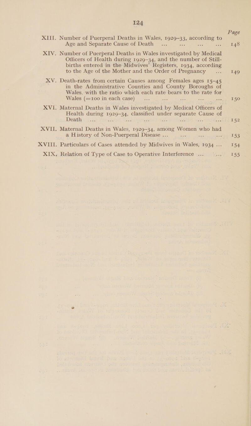 XIV. XV. XVI. AW I. VIG: AIX, 124 Number of Puerperal Deaths in Wales, je acim 8 to Age and Separate Cause of Death Number of Puerperal Deaths in Wales investigated by Medical Officers of Health during 1929-34, and the number of Still- births entered in the Midwives’ Registers, 1934, according to the Age of the Mother and the Order of Pregnancy Death-rates from certain Causes among Females ages 15-45 in the Administrative Counties and County Boroughs of Wales, with the ratio which each rate bears to the rate for Wales (=100 in each case) Maternal Deaths in Wales investigated by Medical Officers of Health during 1929- =e classified under eas Cause of Death “ vaca Maternal Deaths in Wales, 1929-34, among Women who had a History of Non-Puerperal Disease ... Particulars of Cases attended by Midwives in Wales, 1934 ... Relation of Type of Case to Operative Interference ... Page 148 149 150 Tse 153 154