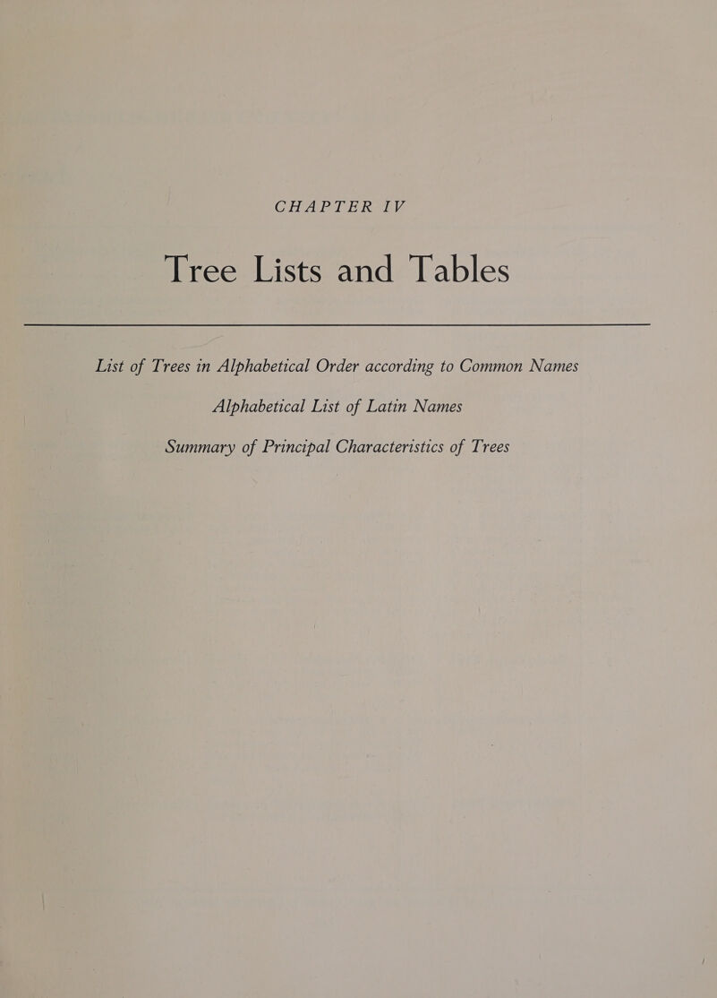 CH Ar Kae Tree Lists and Tables List of Trees in Alphabetical Order according to Common Names Alphabetical List of Latin Names Summary of Principal Characteristics of Trees