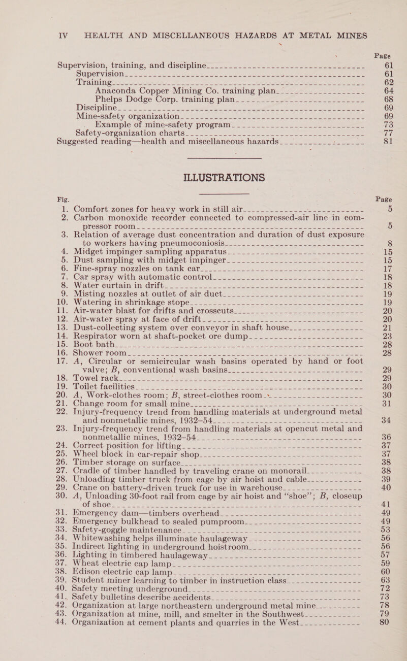 IV SUMIGORVINTOIN: oA one re oe ie aye cece AMR as as Ba ee ee ye ee gee Anaconda Copper Mining Co. training planz_-_.._..._.._____- Pheips Dodge Corp. training plan. 2 2 eo se 2 pa oe ee bo) (0h), a er a on Le GOON, Kern Se Mee ys Mine-satety organization 2.25 Jo .c Lee Se Kxample of mine-safety progranmt.—— 4. 2.2.2. 2h se. Beene palety-organization ¢Warts.2. 2 oe oe ee ee ee re} — oq See Een (Dek ILLUSTRATIONS PRCSSGE TOON Ss. ele oe Se = at me ae Relation of average dust concentration and duration of dust exposure to- workers: having pneumoconiosis s2.. 22 eee Bee ee Midget impingersampling apparatus... _. 22... ee Se ee Dust sampling with Indget tmpinger. .2_...> 2.0.28. ee eee Pine-spray: W07z1es On tank Cant 2 on oo oa Se a als a ee 6 Car spray with automatic control o.oo ose oo ee Witter Cube iit Ari Ges i Ae Misting nozzles at outletof air ducts: . 22 = eee ee Be ee Watering im shrimuage StOpe_ 2. = 2. oe Se ee ee Air-water blast for drifts and ‘crosseuts./......-- 2 sen eens Se valve: 5, conventional wash basivs..._ 2c. >. 22-5 3 eee aud nonmetallic wines, 1932-54. +2 oe a ee nonmetallic mings, TOs2—54e<. . 2.2 os a ek eee eee OL GUOC 2. ood oe oe eo a ds et te es ee