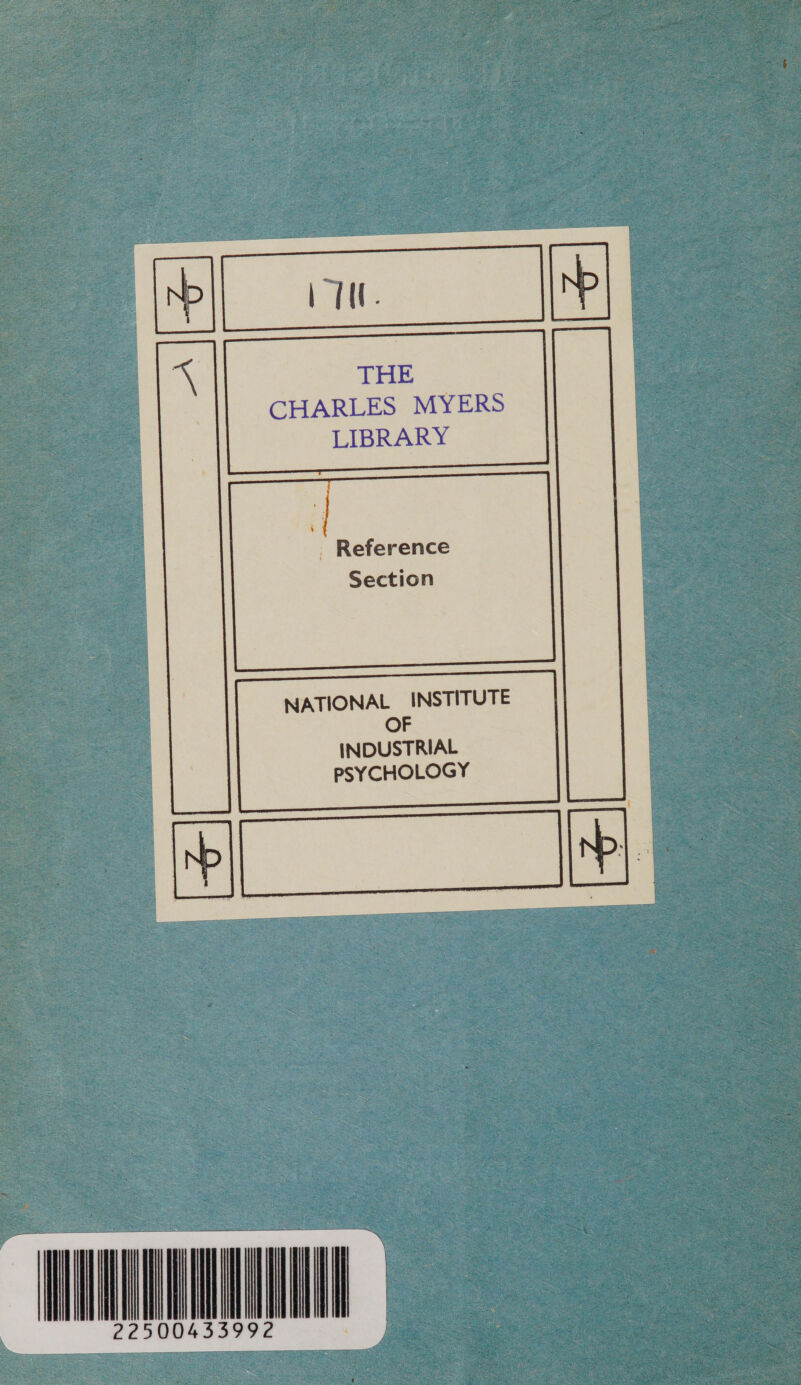 . Reference Section NATIONAL INSTITUTE OF INDUSTRIAL PSYCHOLOGY  