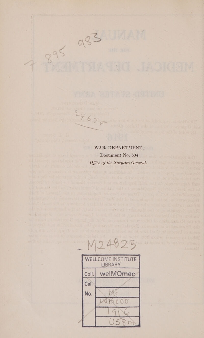 WAR DEPARTMENT, Document No. 504 Office of the Surgeon General. . ; pp » 4 yy y a ' arr * J g 