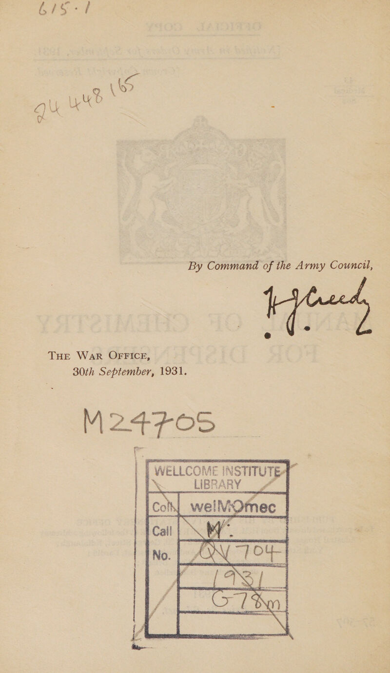 GIS -1 By Command of the Army Council, THE War OFFICE, 30th September, 1931. 