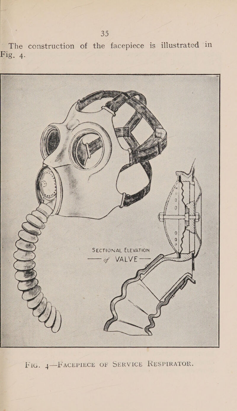 The construction of the facepiece is illustrated in Fig. 4.  Fic. 4—FAacePIECE OF SERVICE KESPIRATOR.