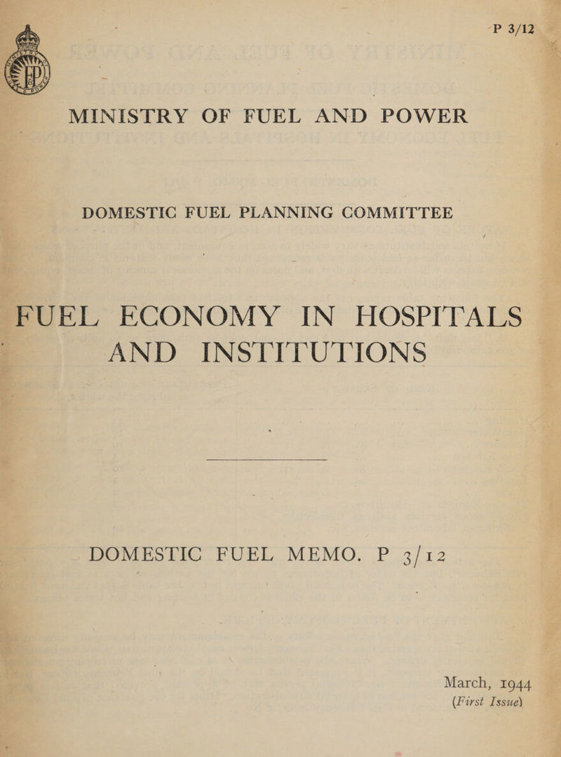  MINISTRY OF FUEL AND POWER DOMESTIC FUEL PLANNING COMMITTEE FUEL ECONOMY IN HOSPITALS | AND. INSTITUTIONS | S DOMESTIC FUEL MEMO. P 3/12 (First Issue) : 