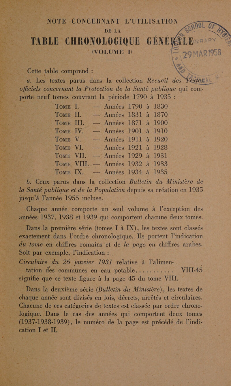 DE LA TomME ToME Tome ToME TomE ToME TOME L IL. LIL. IV. V. QE, VIT. IX. Années Années Années Années Années Années Années Années 1831 1871 1901 EAU LOT 1932 1934 4 © QD De à à à à 1830 1870 1900 1920 1928 1931 1933 1935 VIII-45 cation Î et II.  