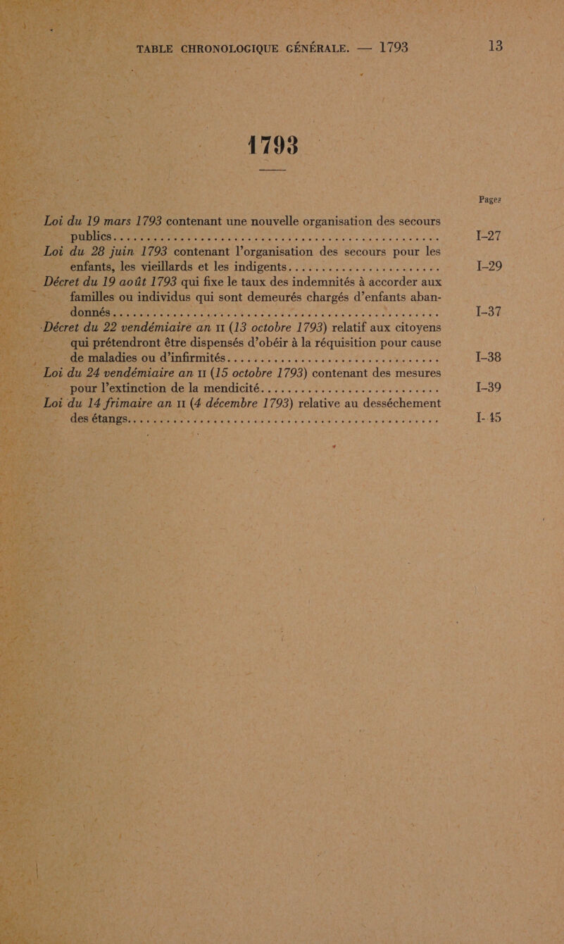     oser ere nee ere seen ne 28 june à 793 contenant l’organisation des secours pour les les vieillards et OPEN NN EU AL Aie ût 1 1798 qui fixe le taux des indemnités à à accorder aux  Fender ST miaire | an II e 5 octobre 1793) contenant de. mesures FoxfacHon de le mendicité. .…........................ LT MS \ “ + \® { Le : | 2 ’ #4 £ # À 5 k l “Vr 1. a i j La # i t\ ? J L # % \ } * = ; PL LA &amp; 4 , » #4 = 2 ee A LU . ’ L L  ÿ l “ki - À 1 FT ï 6 DAFT y à - À + À » { « 1-37 1-38 [-39 1-45