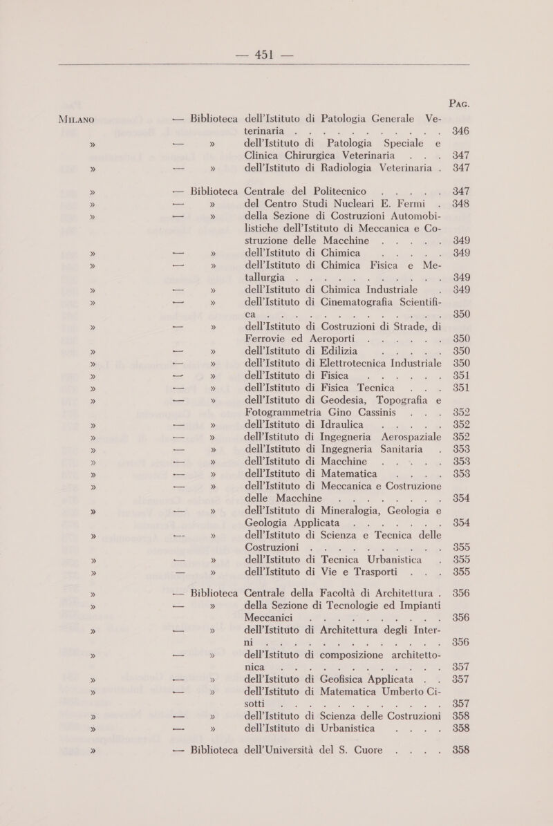 » » » » » » » » » » » » a » » Biblioteca » » » » » Biblioteca » Biblioteca  terinaria REA N SR dell’Istituto di Patologia Speciale e Clinica Chirurgica Veterinaria 3 dell’Istituto di Radiologia Veterinaria . Centrale del Politecnico del Centro Studi Nucleari E. na della Sezione di Costruzioni Automobi- listiche dell’Istituto di Meccanica e Co- struzione delle Macchine dell’Istituto di Chimica dell’Istituto di Chimica Fisica e Me: tallurgia : dell’Istituto di Chimica tidiciiale dell’Istituto di Cinematografia Scientifi- Cani ddblitoro di Costinzioni di Shade di Ferrovie ed Aeroporti dell’Istituto di Edilizia dell’Istituto di Elettrotecnica Tudustriale dell’Istituto di Fisica 1 dell’Istituto di Fisica Tecnica dell’Istituto di Geodesia, Topografia e Fotogrammetria Gino Cassinis \ dell’Istituto di Idraulica dell’Istituto di Ingegneria i palo dell’Istituto di Ingegneria Sanitaria dell’Istituto di Macchine dell’Istituto di Matematica dell’Istituto di Meccanica e cui delle Macchine 3 dell’Istituto di licia @salbzi e Geologia Applicata &gt; dell’Istituto di Scienza e i ecnica delle Costruzioni dell’Istituto di Moenice Ulbaniztica dell’Istituto di Vie e Trasporti Centrale della Facoltà di Architettura . della Sezione di Tecnologie ed Impianti Meccanici dell’Istituto di Alchitettura ‘degli. Tie! ni... : DESS dell’ Istituto di Hilposizione araldici blend rl een dell’Istituto di Geofisica Applicata dell’Istituto di Matematica Umberto Ci- sotti NA e RT dell’ Istituto di Scienza delle Costruzioni dell’Istituto di Urbanistica dell’Università del S. Cuore Pac. 346 347 347 347 348 349 349 349 349 350 350 350 350 351 301 352 352 352 353 353 358 304 304 355 355 355 356 356 356 357 357 357 358 358 358